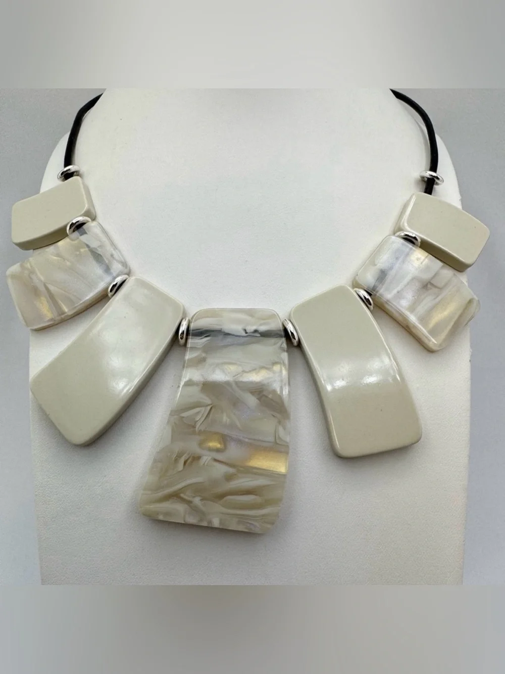 Cream Glow Acrylic Resin Statement Necklace Geometric Modern Bib Bold
